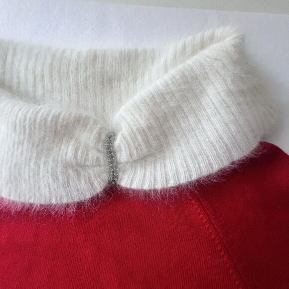 Berek Christmas Mrs. Claus Sweater Fur Cowl Neck Red Ivory Pullover Sequin XL - Picture 7 of 15